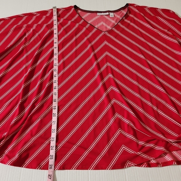 Susan Graver Women Oversized Flare Sleeve Red Striped V-Neck Blouse SZ XL Casual - Picture 12 of 15